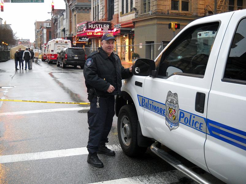Bill Edgar blocking BaltimoreSt fire scene